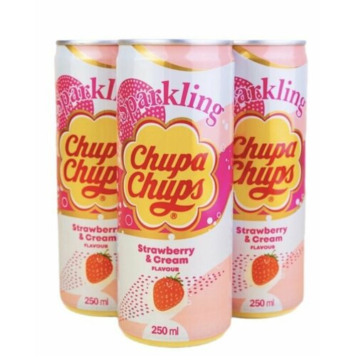 Напиток газированный Chupa Chups Strawberry & Cream (Корея) 250 мл х 3 шт