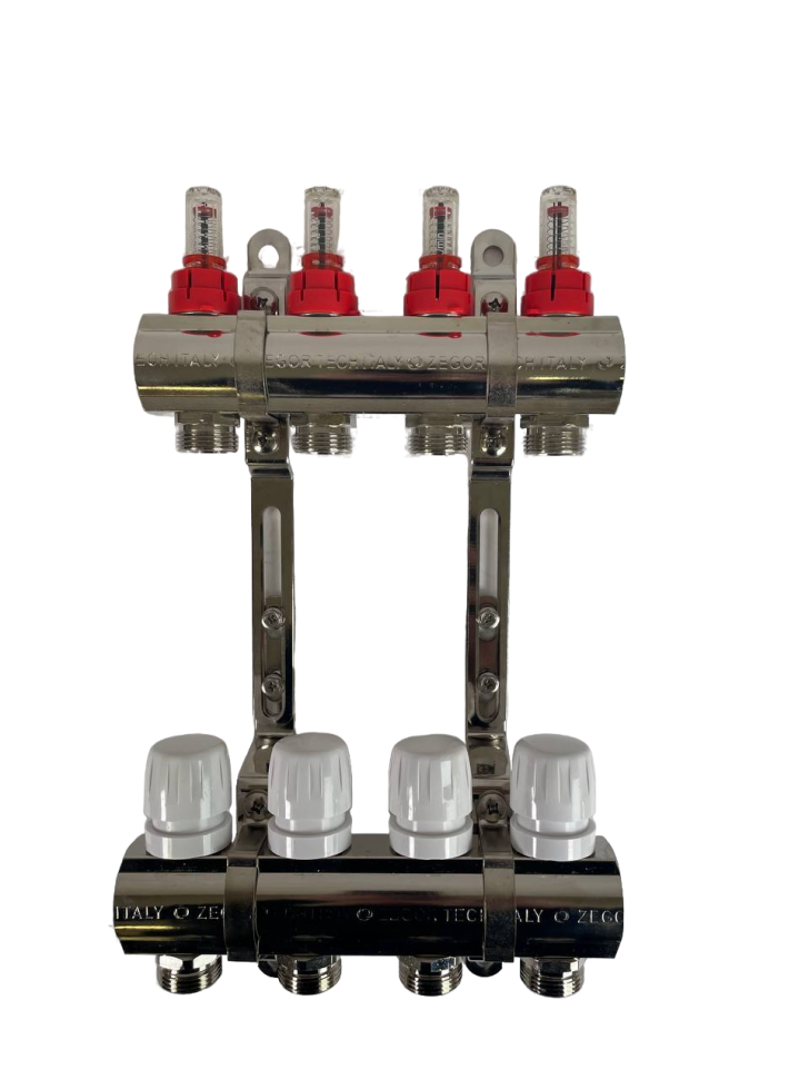 Блок коллекторный 4 выхода х1.0"х3/4" с расходомерами латунь ZEGOR QS-1841