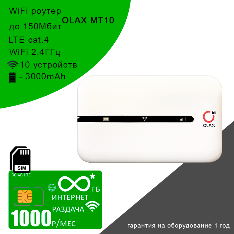 WiFi роутер OLAX MT10 I сим карта с безлимитным* интернетом и раздачей за 900р/мес