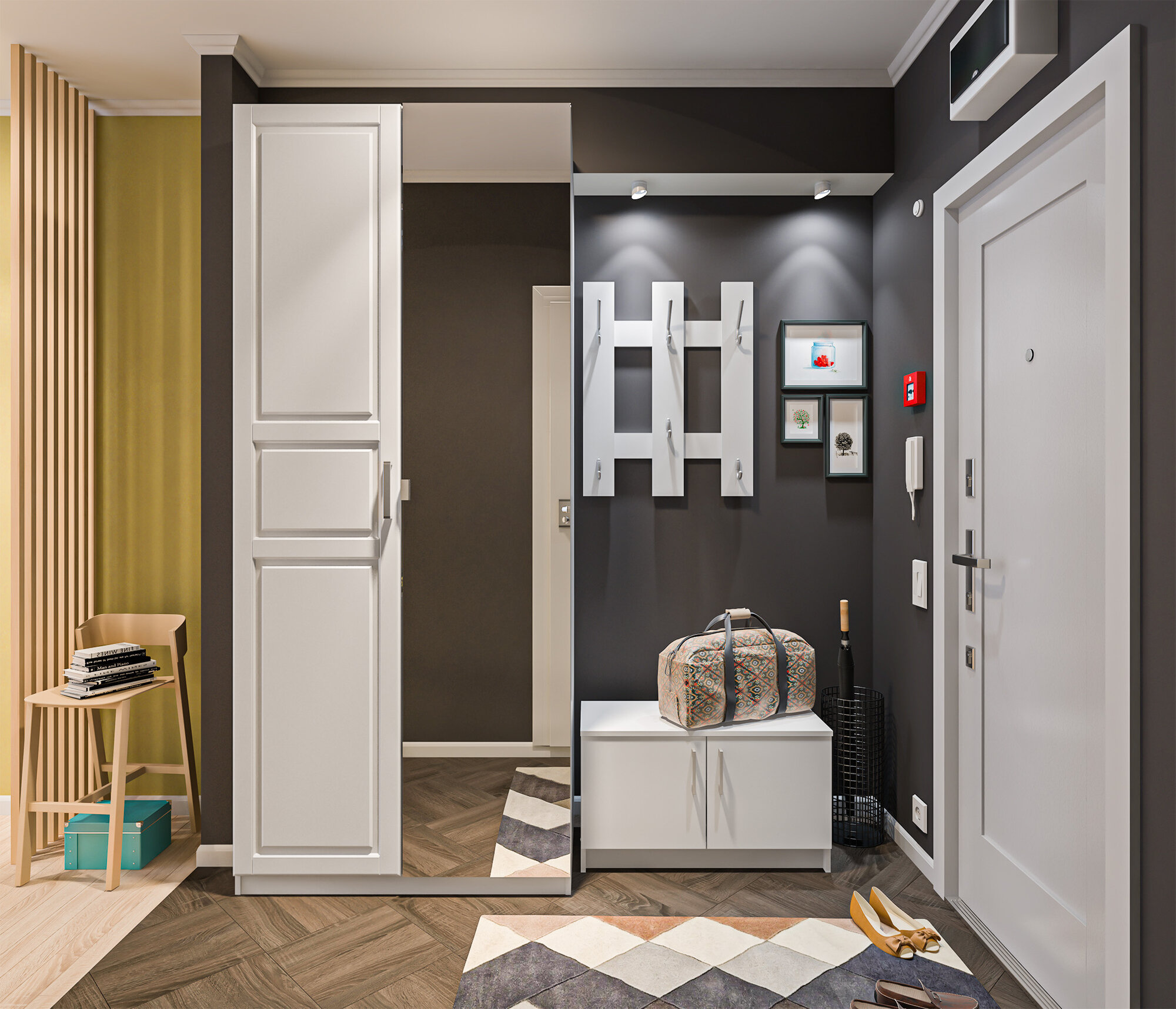 фото Двухдверный шкаф столплит Макс с зеркалом Белый/МДФ Белый матовый + прихожая Терра прихожая Белый