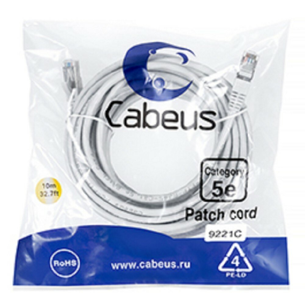 Cabeus Патч-корд PC-FTP-RJ45-Cat.5e-10m-LSZH серый LSZH 10м
