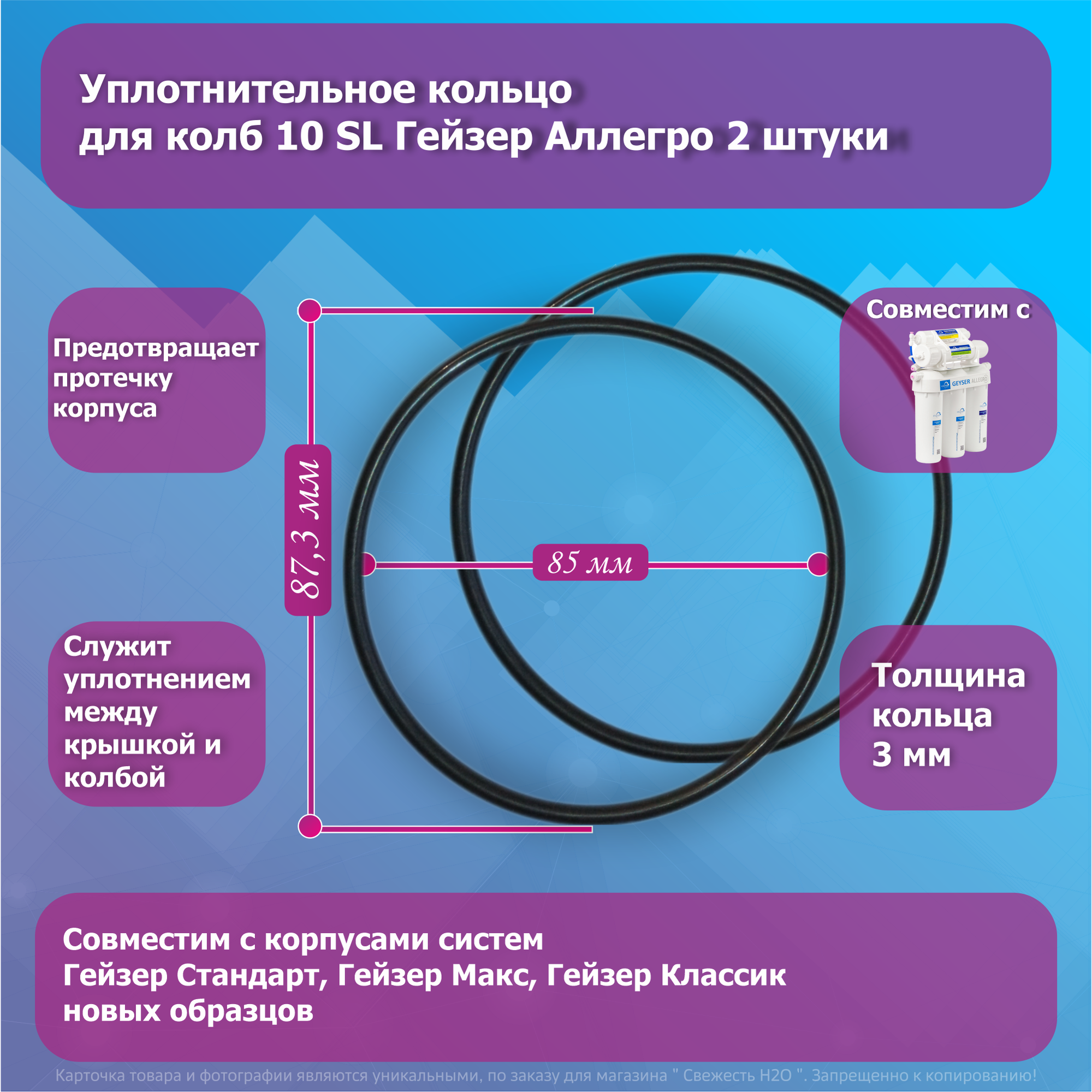 Комплект уплотнительных колец для колб 10 SL фильтра Гейзер Аллегро - 2 шт.