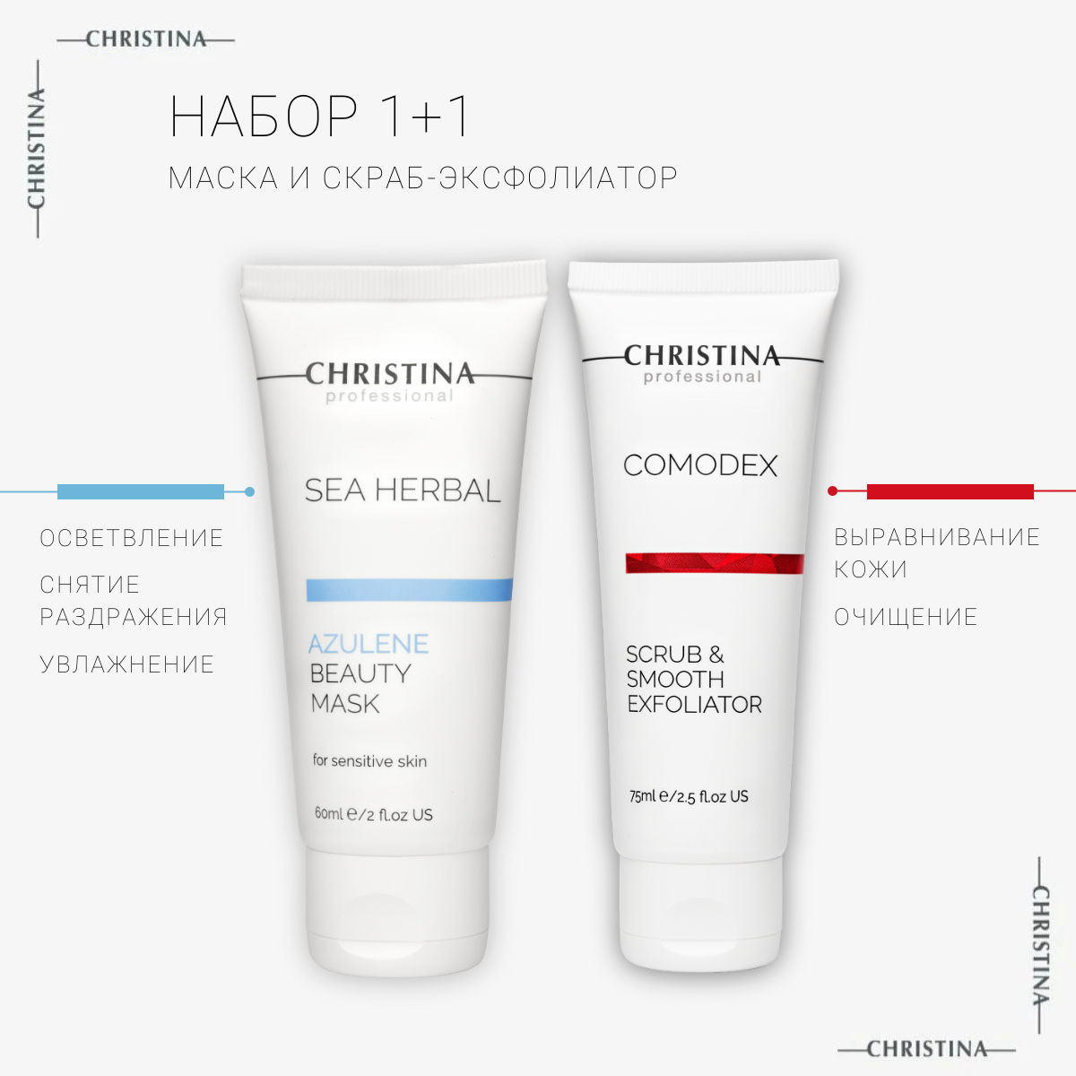 Набор для ухода за кожей лица Christina: маска и скраб эксфолиатор