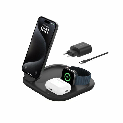 Беспроводное зарядное устройство Belkin Boost Charge Pro 3in1 MagSafe Qi2, 15 Вт, черный