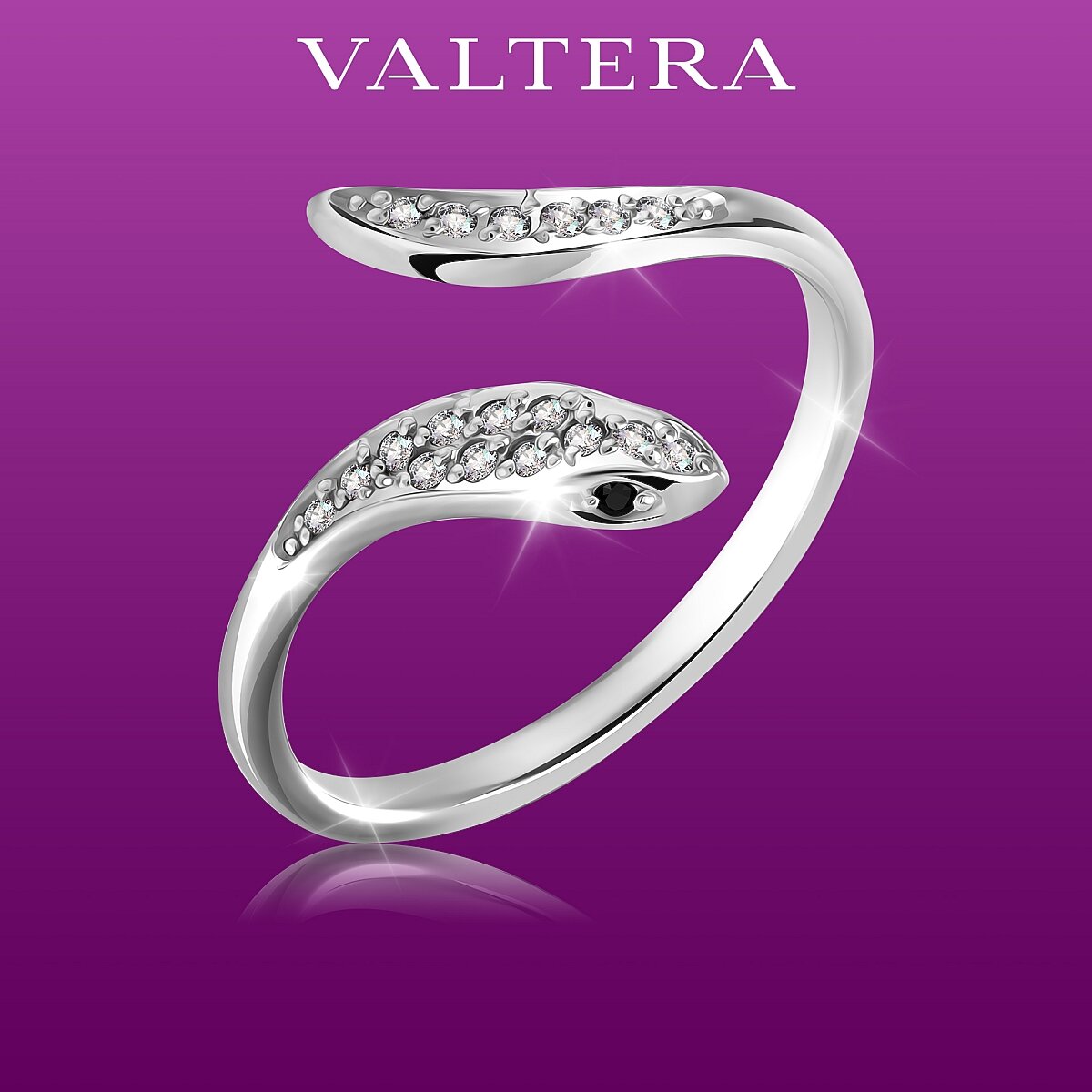 Кольцо VALTERA, серебро, 925 проба, родирование, фианит