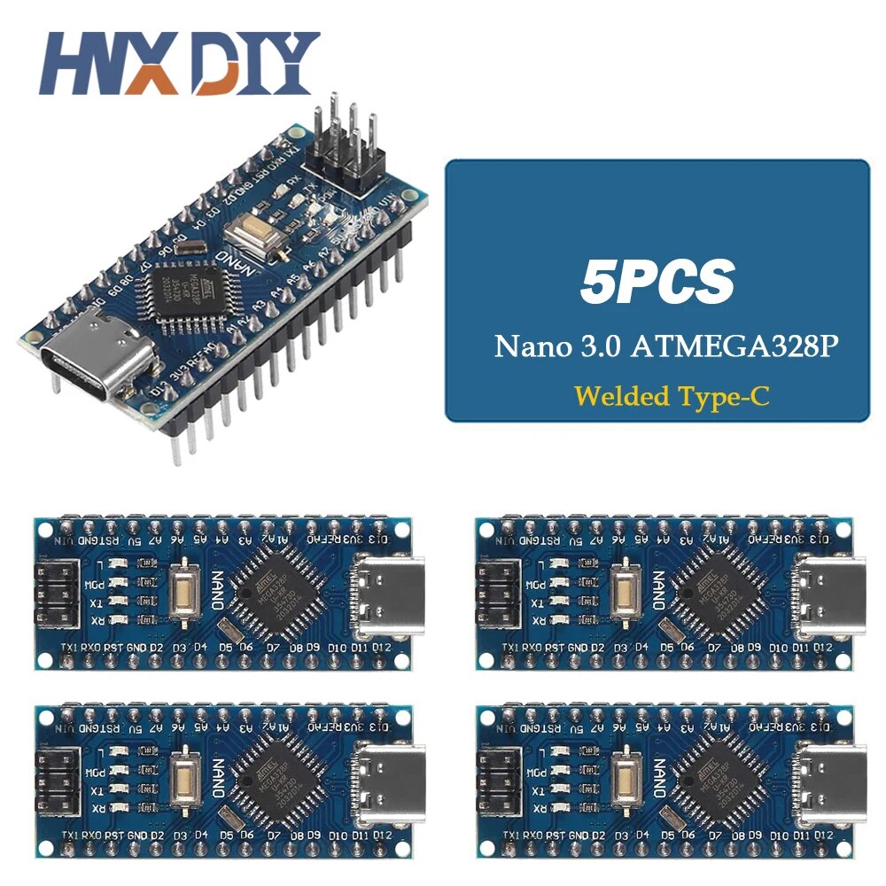 Funduino Nano 3.0 ATmega328P CH340, 5pcs-welded Type-c