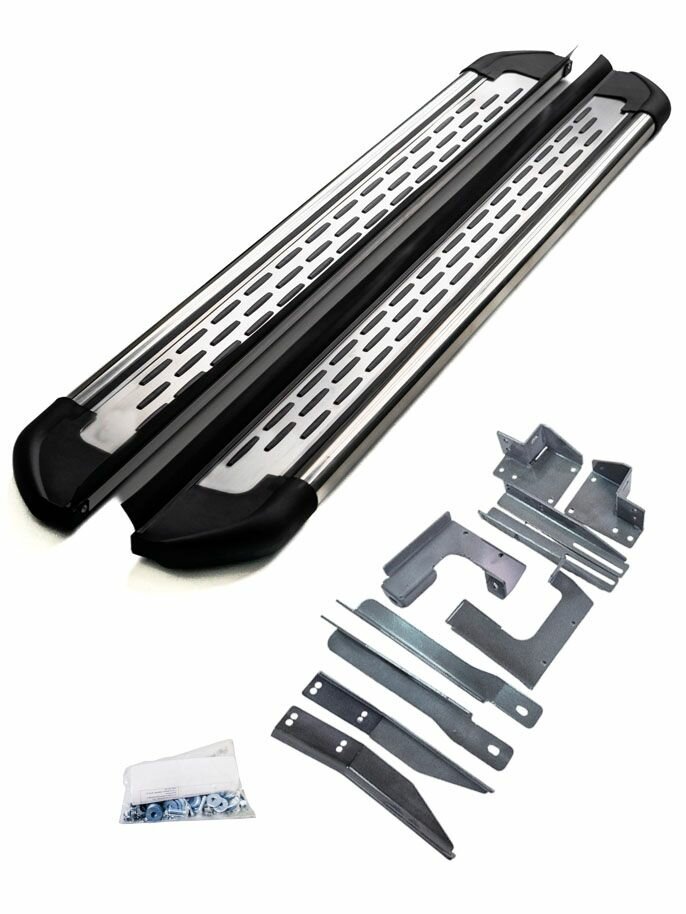 Пороги площадки алюминиевые с нержавеющей трубой для Kia Sportage 5 (Киа Спортейдж) 2022+ с креплениями