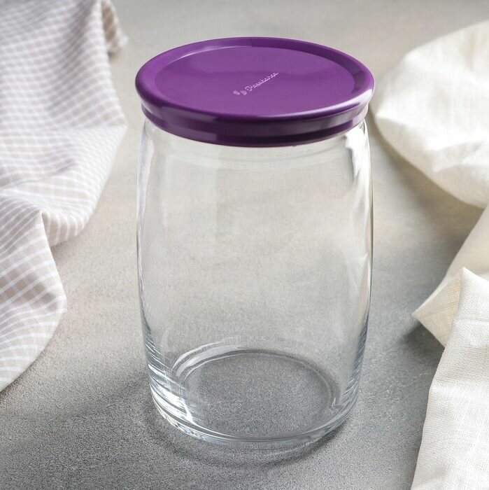 Набор банок Pasabahce Cesni, стекло, 1.1л, фиолетовые крышки, 2 шт — фото 1