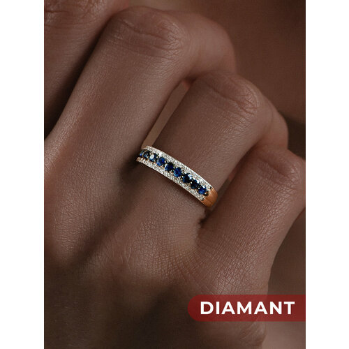 фото Кольцо diamant, красное золото, 585 проба, бриллиант, сапфир, размер 18, синий