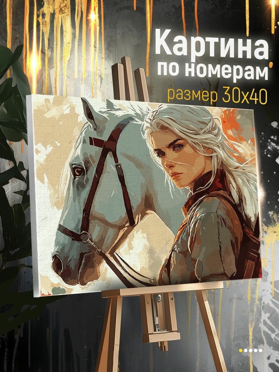 Картина по номерам на холсте игра Ведьмак Цирилла с Плотвой (Witcher, Цири, PS, PC, XBOX, SWITCH) - 2251834 Г 30x40