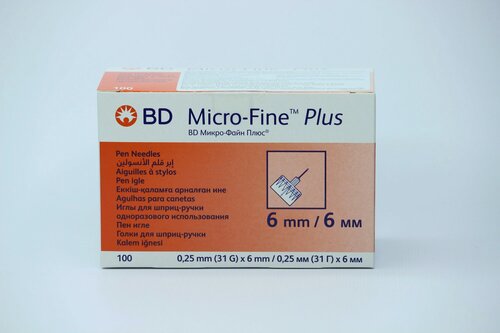 Изображение товара Игла для шприц-ручек BD Micro-Fine Plus, 6 мм x 0.25 мм, размер: 31G, 100 шт