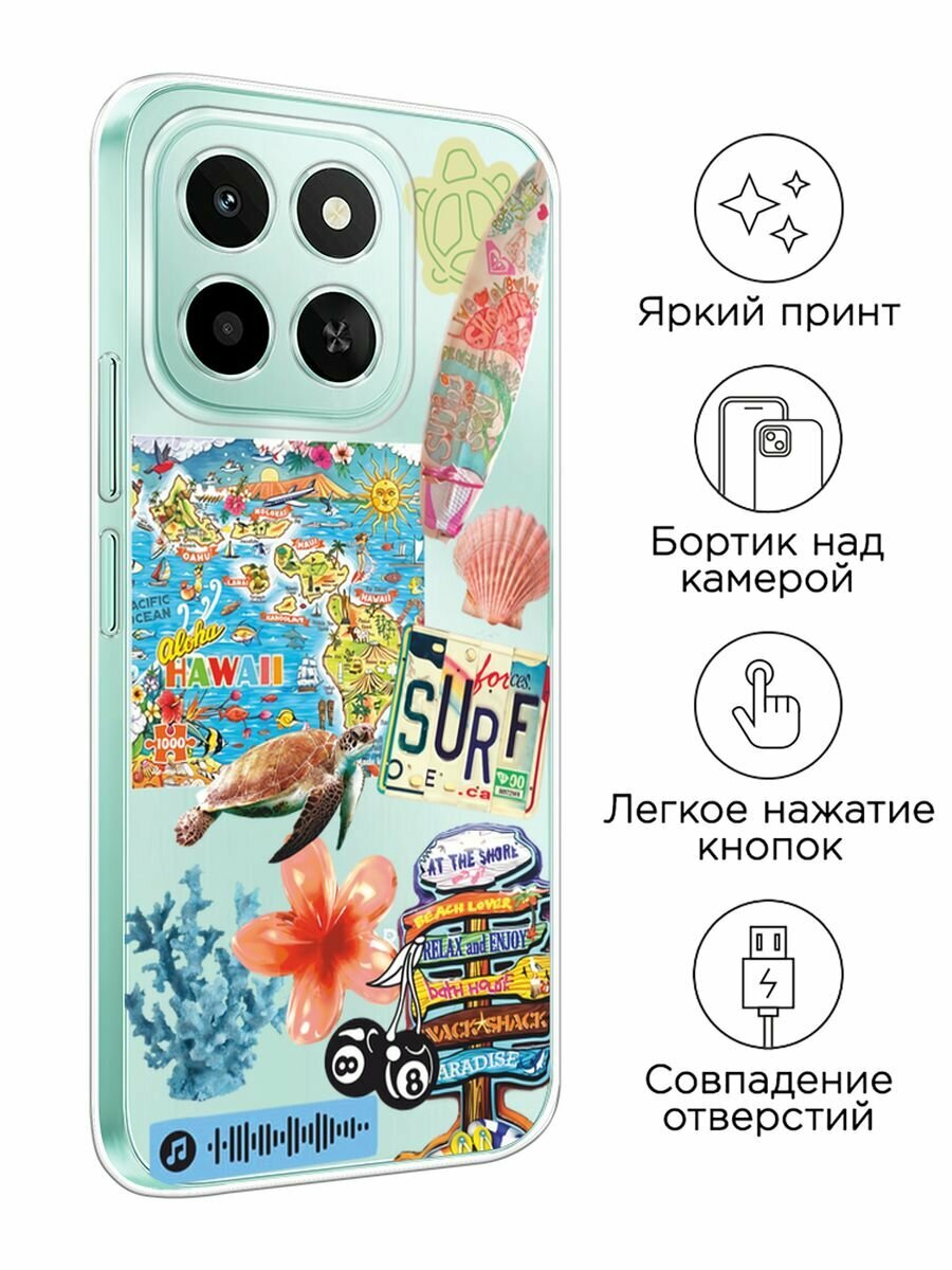 Чехол на Honor X6c / Хонор X6c с принтом "Summer collage", прозрачный — фото 1