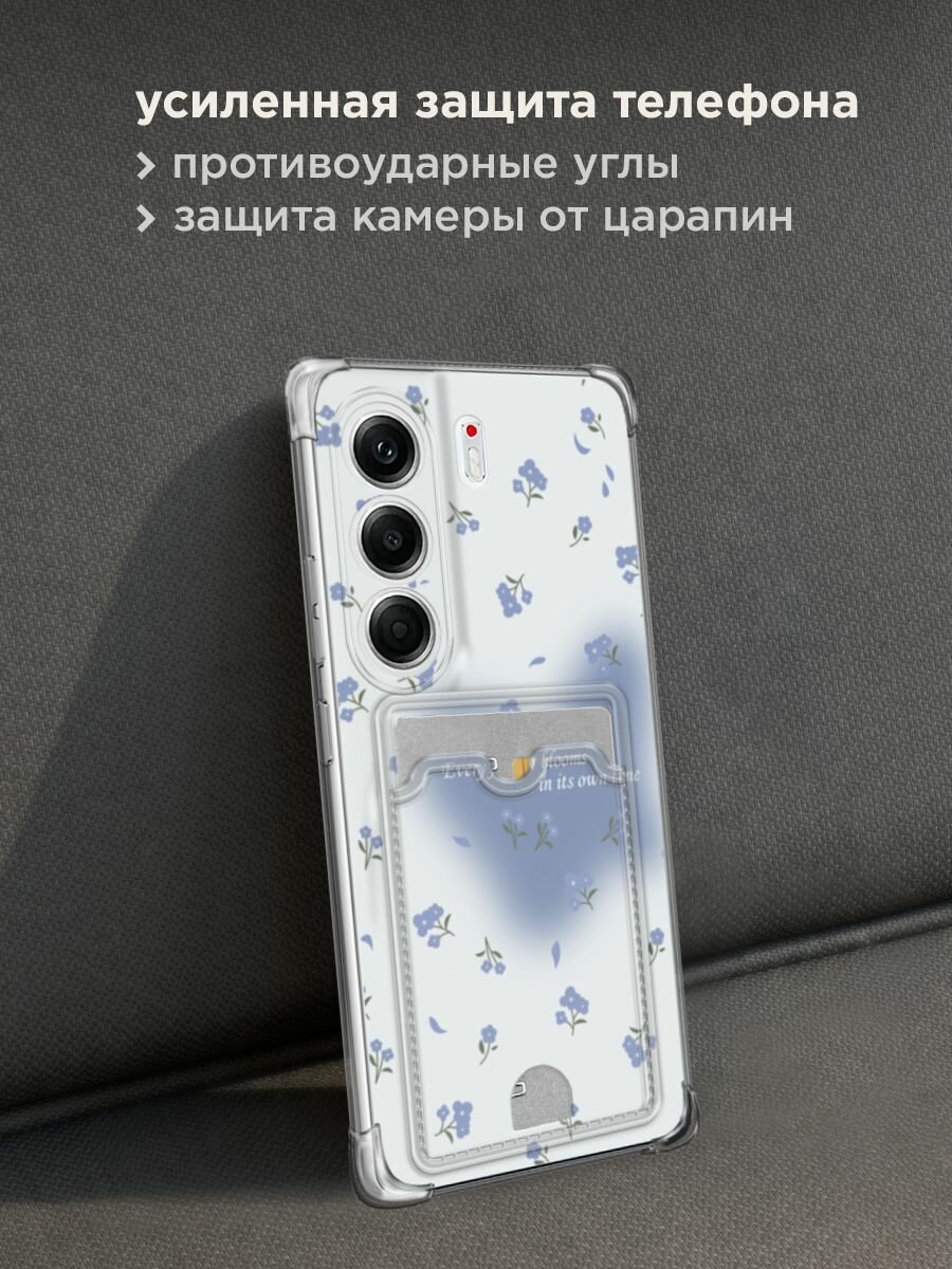 Чехол на Tecno Camon 40 Pro (Текно Камон 40 Про) с картой и принтом "Blooms in time blue" — фото 1