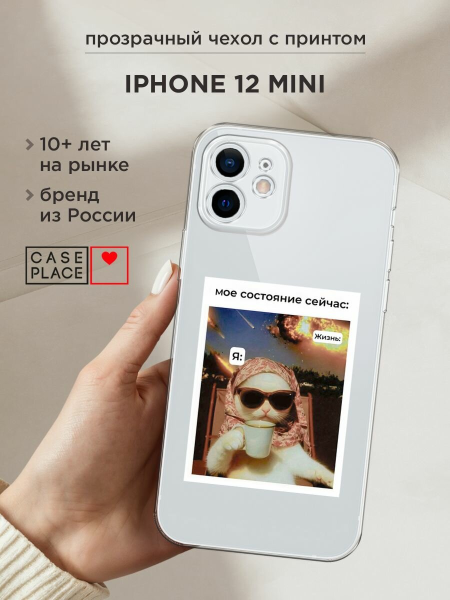 Чехол на Apple iPhone 12 mini / Айфон 12 Мини с принтом "Моё состояние", прозрачный
