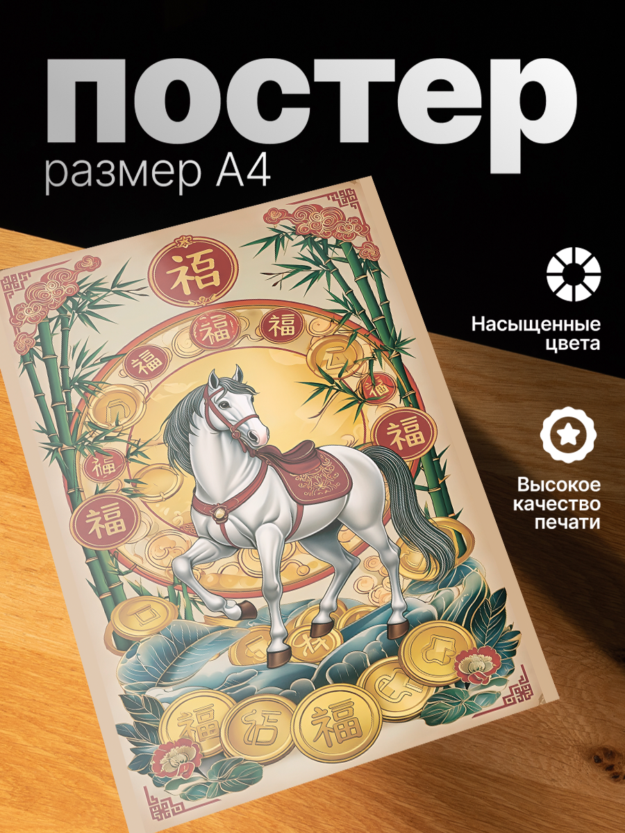 Постер ZEKEKS Год Лошади, на стену, без рамы, 29x21 см, цифровая печать