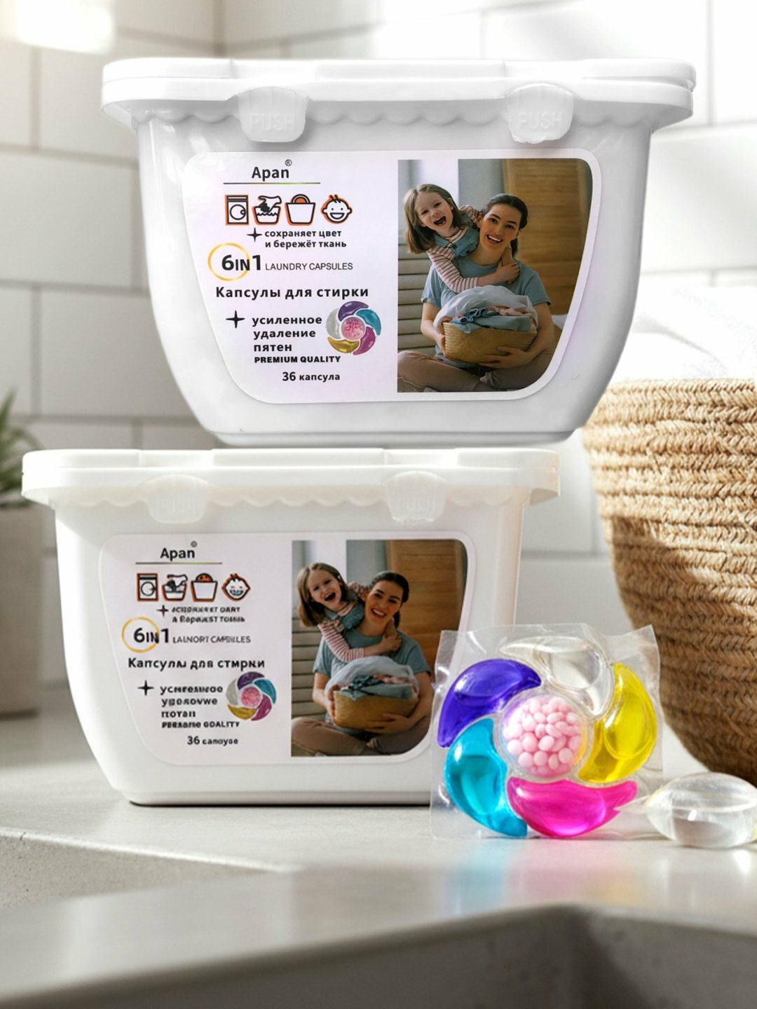 Капсулы для стирки 6 в 1, с аромагранулами, универсальные, для стиральной машины, 72 шт - Белый — фото 1