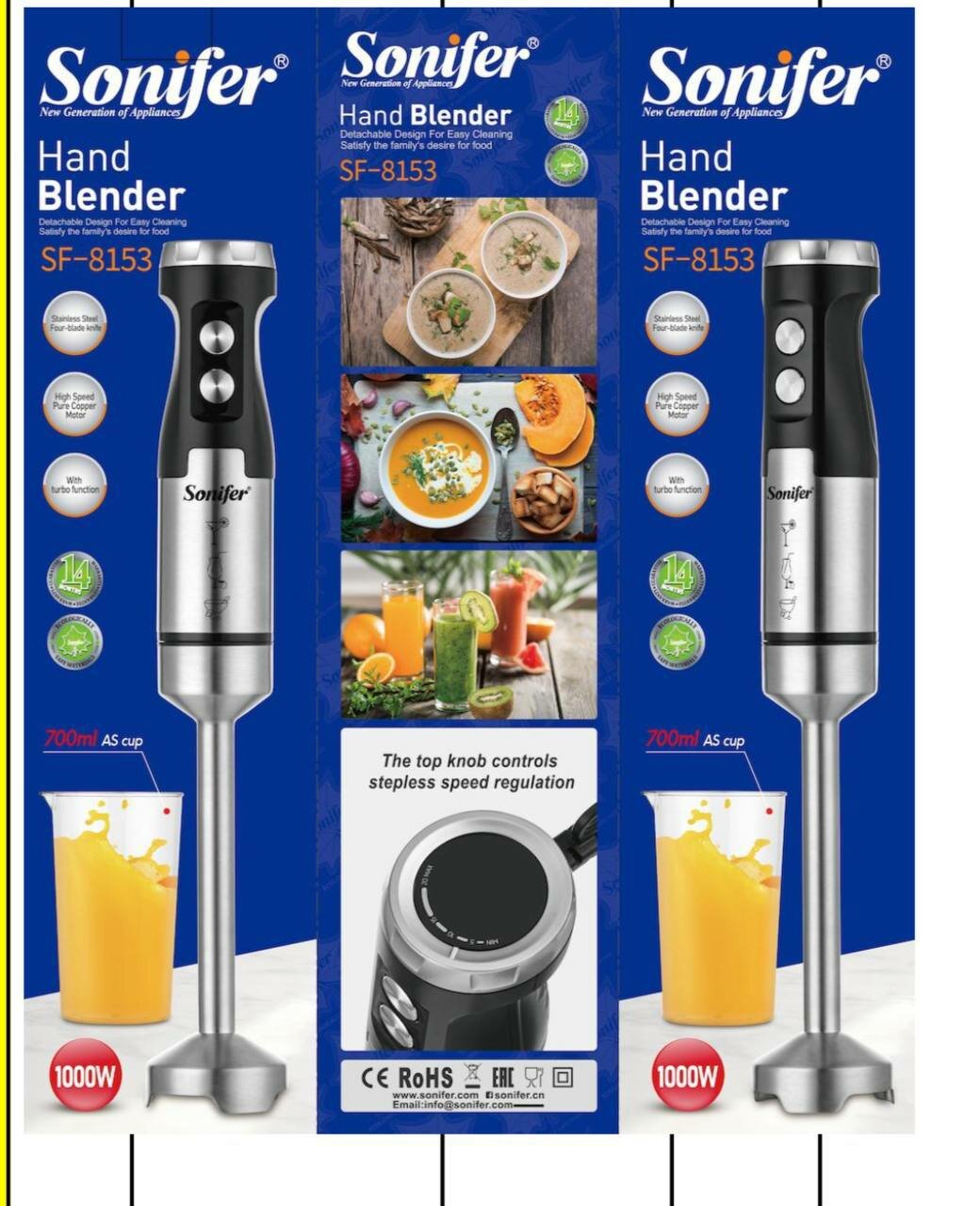 Блендер Sonifer SF-8153, погружной, пластик/металл, мощность 1000Вт