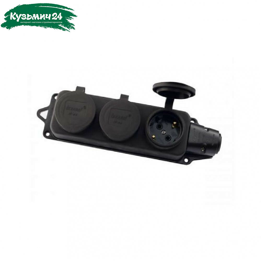 Колодка удлинителя 3-местная Lezard 106-0400-101 с заглушкой с заземлением каучук черная 3.5 кВт