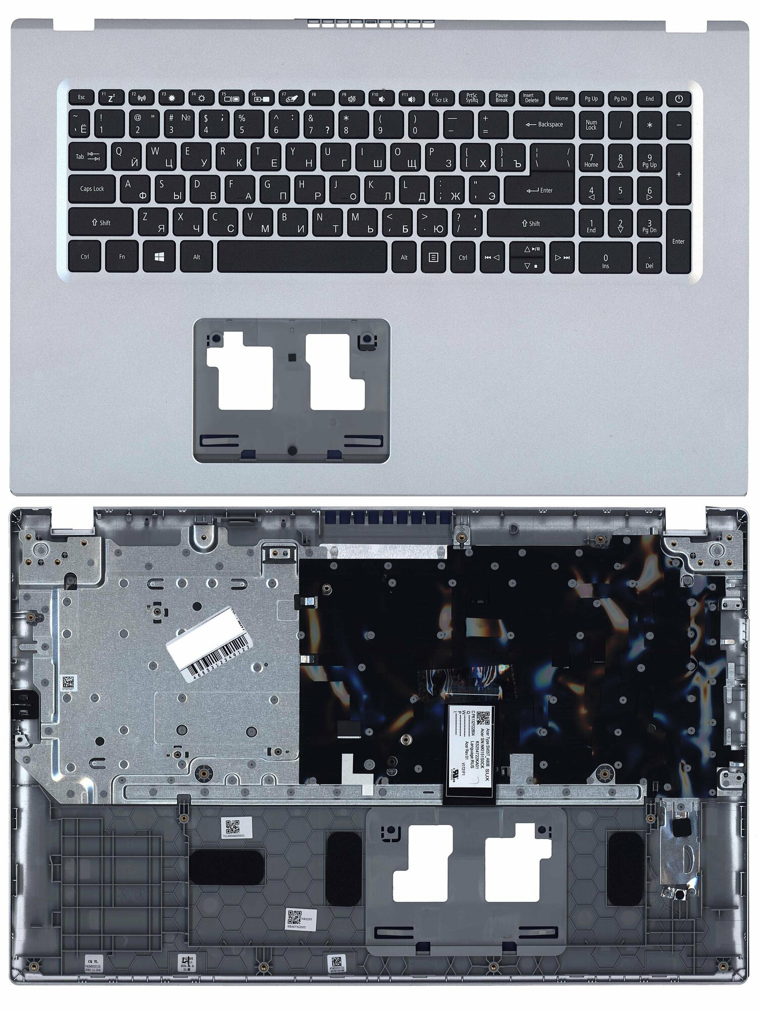 Клавиатура для Acer A317-33 черная c серым топкейсом