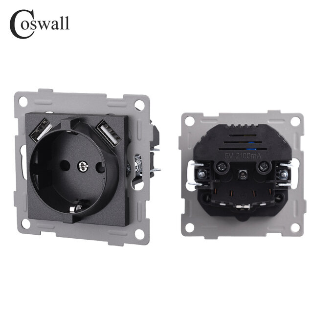 фото Розетка Coswall USB/USB с заземлением черный,