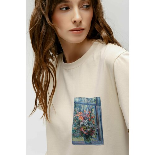 фото Футболка картина александра осмеркина "букет", размер l, бежевый artograph
