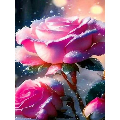 Алмазная мозаика на подрамнике 40*50 Розовые розы в инее