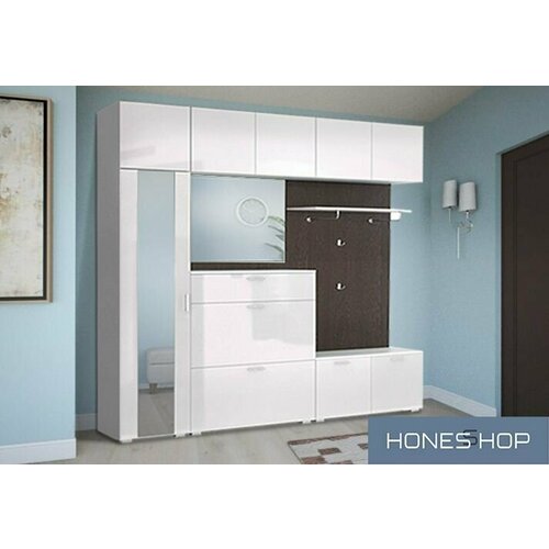 Прихожая Корби ЛДСП/МДФ корпус венге цава, фасад белый глянец, 270х35х254