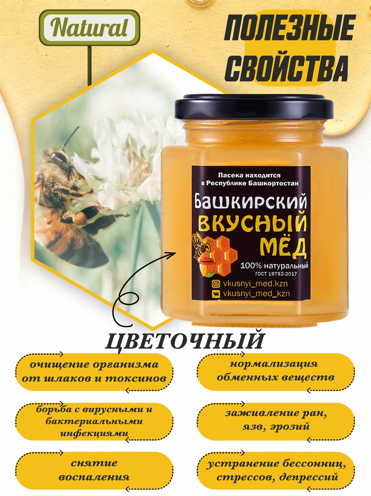 Медовый набор Башкирского цветочного и гречишного мёда в стеклянной банке по 250 грамм — фото 1