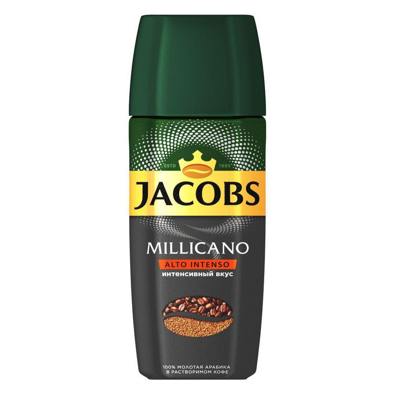 Кофе растворимый Jacobs Millicano Alto Intenso с молотым кофе, 90 г стеклянная банка (Якобс)