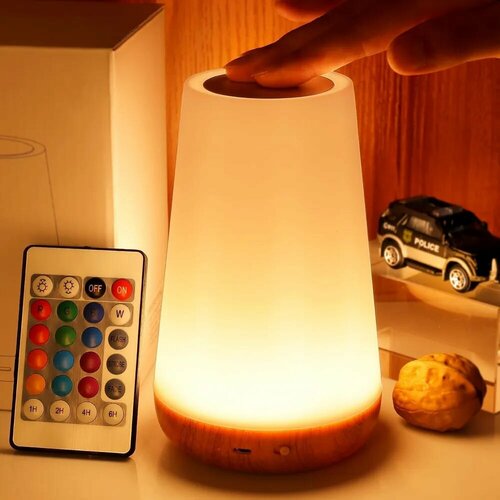 Сенсорный светильник/ LED-ночник для сна беспроводной/ Лампа настольная с пультом меняющая цвета