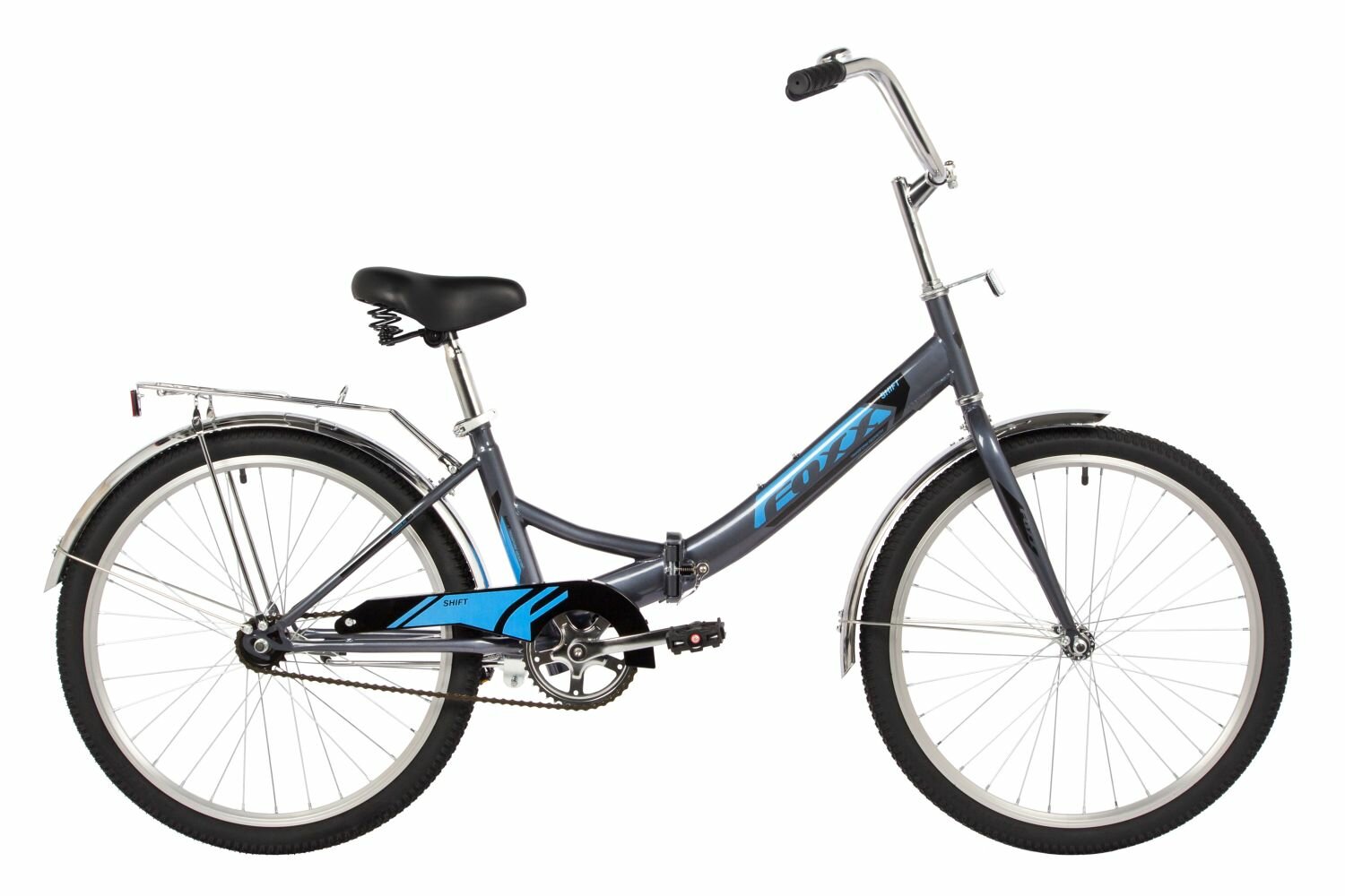 Велосипед Foxx Shift 24" (2024) (Велосипед FOXX 24" складной, SHIFT, серый, тормоз нож, двойной обод, багажник)