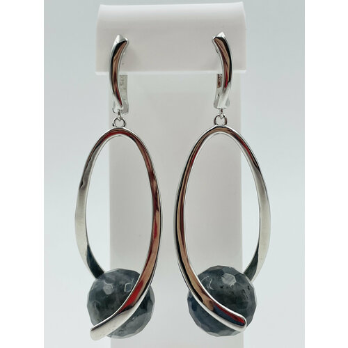 Серьги с подвесками , лабрадорит, размер 60 мм, серый