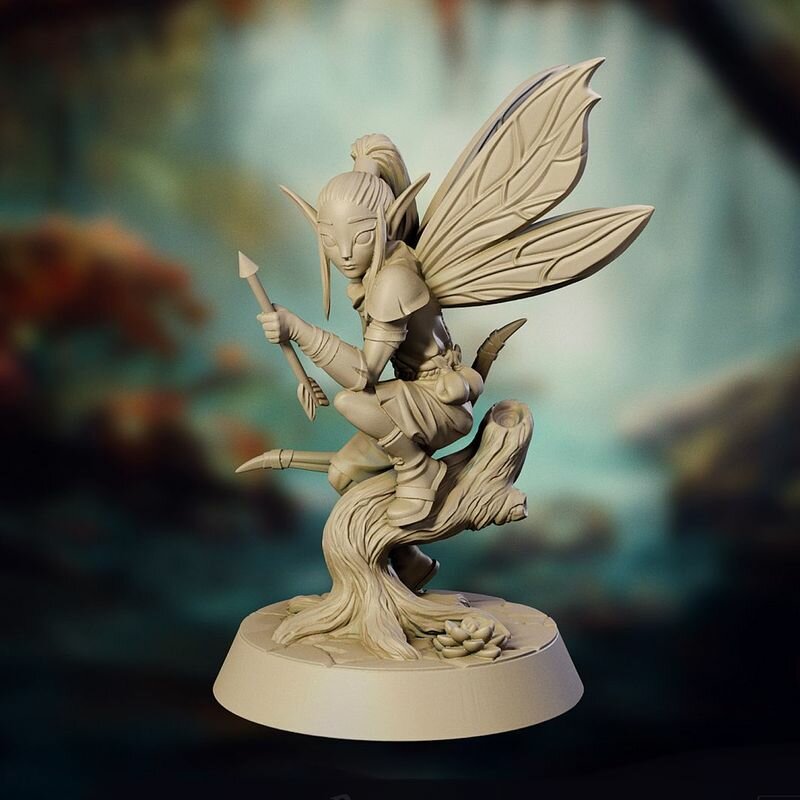 Фея охотница, Sylvaneth, Пикси (Pixies) лучник, Спрайт- Эльф трикстер, Фейри (Fairies) миниатюра для DnD (ДнД), Pathfinder и других Настольных игр (НРИ, Варгеймов или РПГ), фентези тематика