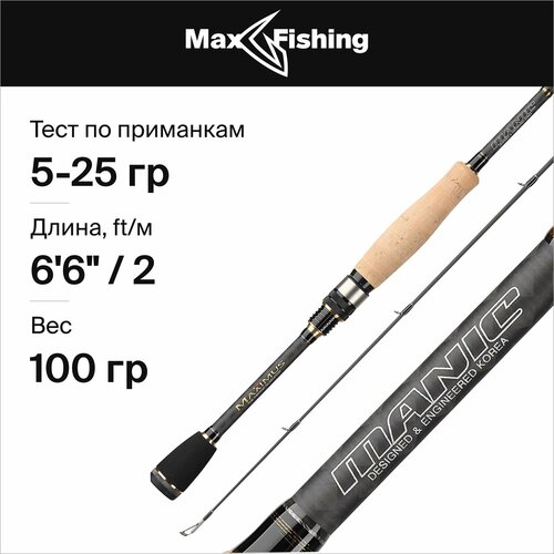 спиннинг maximus manic 20ml 5 25гр Спиннинг для рыбалки Maximus Manic 20ML 5-25гр, 200 см, для твичинга, блесны, джига, на окуня, шуку, судака, жереха / удилище спиннинговое