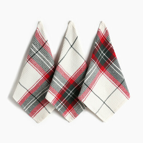 Набор декоративных салфеток Этель Клетка 30х30см 3шт 100хл 852₽