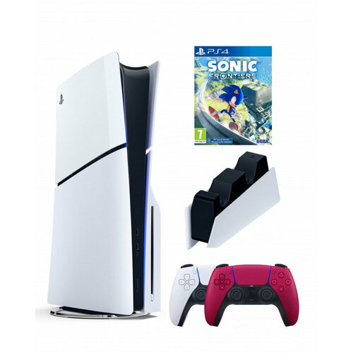 Приставка Sony Playstation 5 slim 1 Tb+2-ой геймпад(красный)+зарядное+Sonic игровая приставка sony playstation 5 slim с дисководом 1tb ssd белый