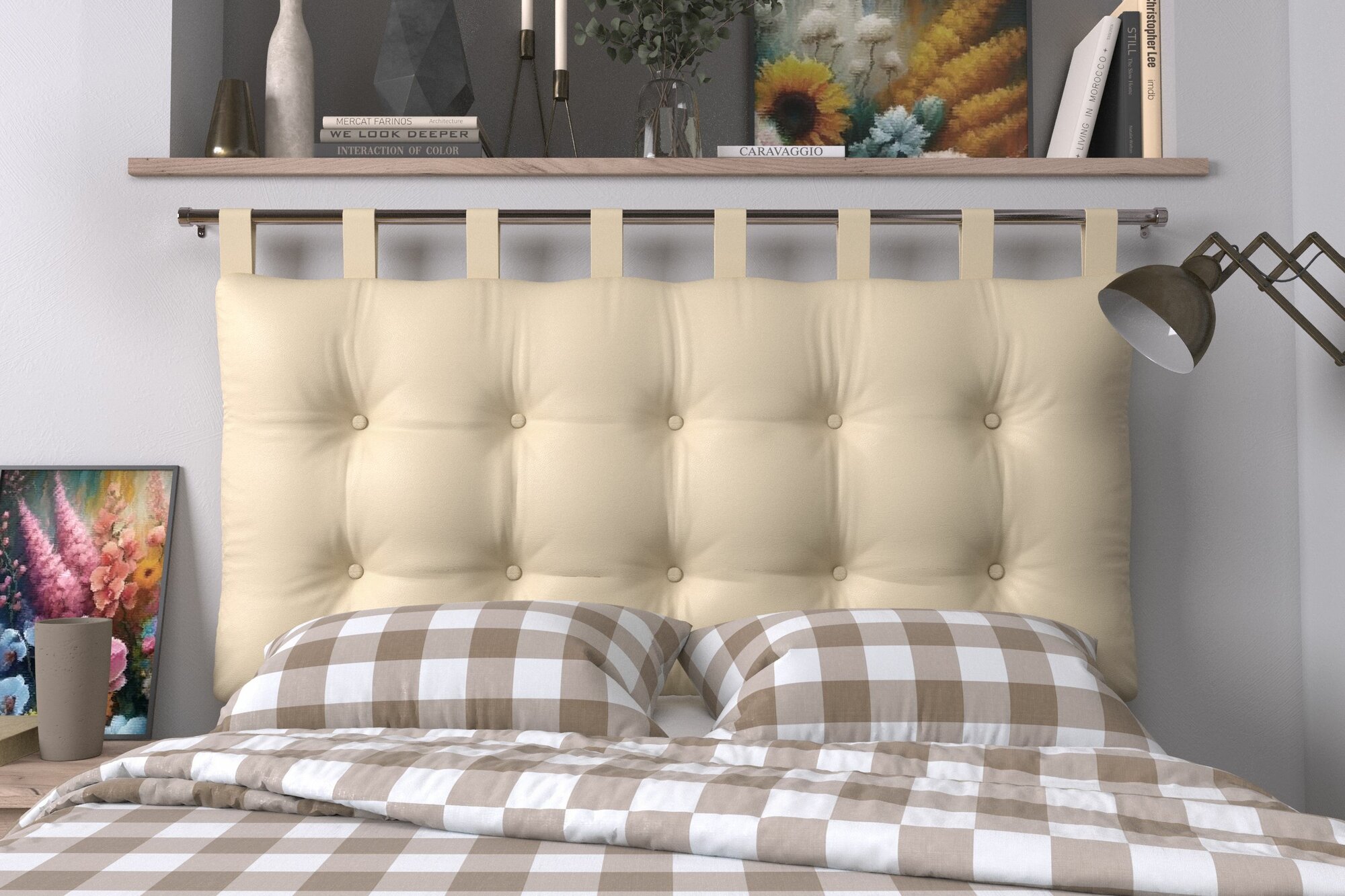 Набивное изголовье-подушка для кровати Mr. Mattress Soft M 160x70 Beige с креплением