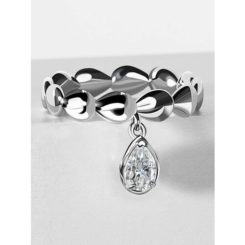 Кольцо KAPLI jewelry, серебро, 925 проба, родирование, муассанит, размер 18, ширина 4 мм, серый, белый