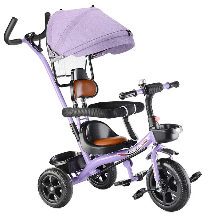 фото Велосипед 3-х колесный, сиреневый, с козырьком и ручкой управления, 611-2