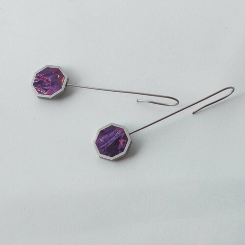 Серьги Медведик Арт, дерево, фиолетовый