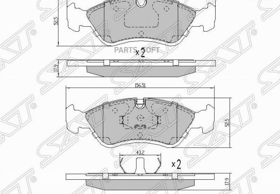 Колодки тормозные (Спереди) Chevrolet Aveo 02-15 / Lacetti 04-13 SAT ST-93192637 | цена за 1 шт