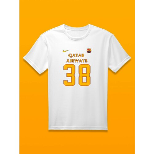 Футболка Барселона номер 38, размер 3XS, белый
