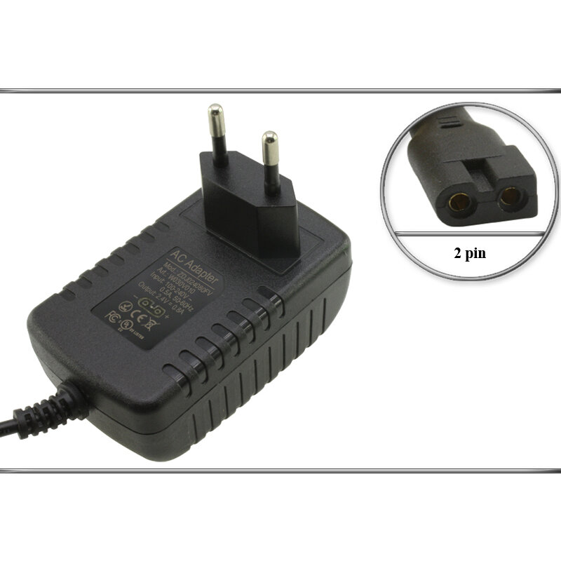 Адаптер (блок) питания 2.4V, 0.8A, 2pin (SW-024080EU, ZDJ024080EU), зарядное устройство для машинки стрижки, триммера, клиппера.