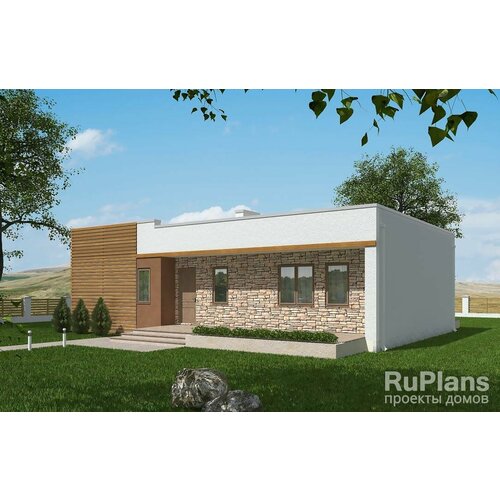 Проект - Проект одноэтажного дома с террасами и плоской крышей Rg5741