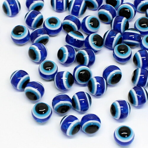 Бусины акриловые круглые синие От сглаза диаметр 8 мм 150 шт ВсемБусики 398₽