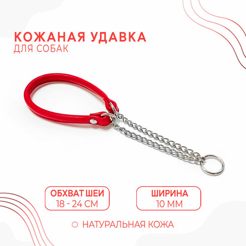 Ошейник-удавка для маленьких собак из натуральной кожи (обхват 18-24 см/красный цвет)
