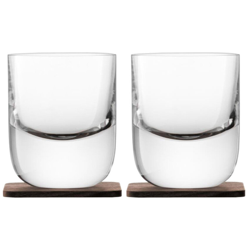 Набор из 2-х стеклянных бокалов для виски Renfrew с подставками из ореха, 270 мл, прозрачный, серия Стаканы и стопки, LSA International, G1211-09-301