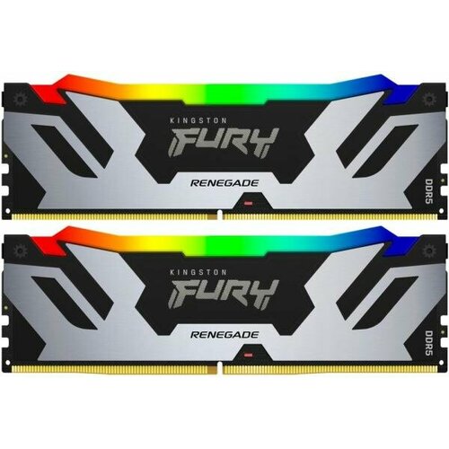 Оперативная память для компьютера 48Gb 2x24Gb PC5-57600 7200MHz DDR5 DIMM Unbuffered CL38 Kingston Fury Renegade RGB Silver KF572C38RSAK2-48 3467600₽