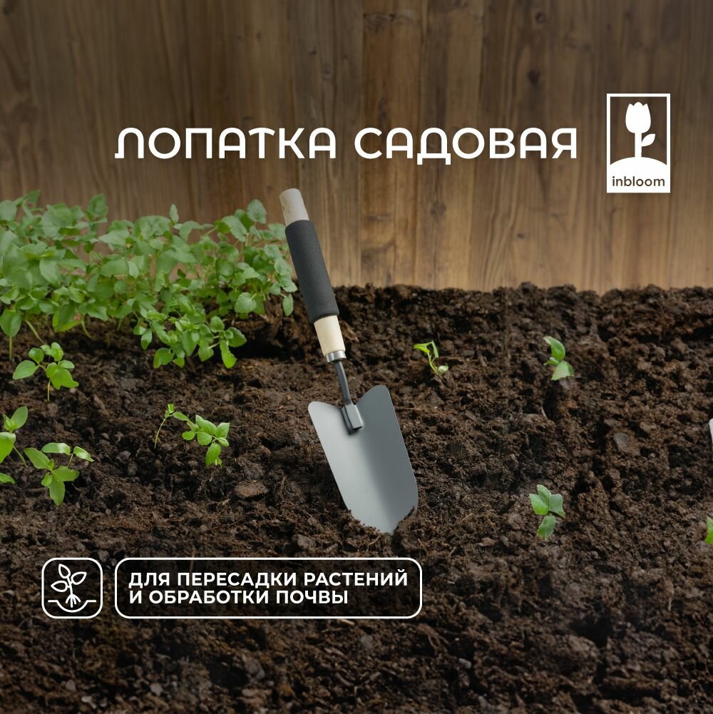 Лопатка садовая INBLOOM  38х8 см  дерево  поролон  металл  Совок садовый