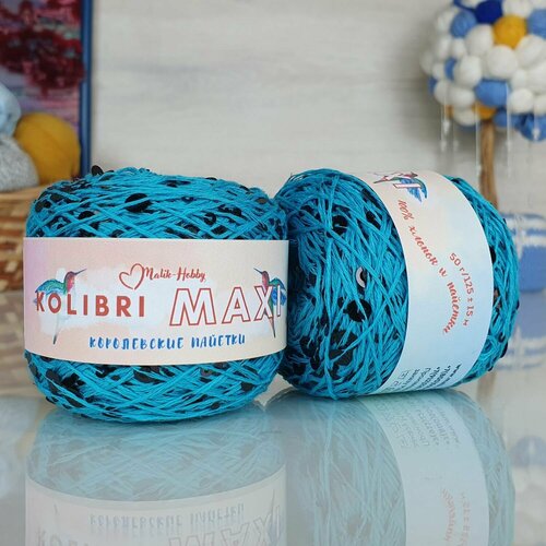 Пряжа MALIK HOBBY Колибри макси королевские пайетки, бирюзовый с черными блест. пайет. - 144, 100% хлопок, 1 моток, 50 г, 125 м.